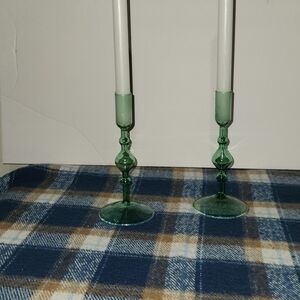 Elegant Green Glass Candle Holders